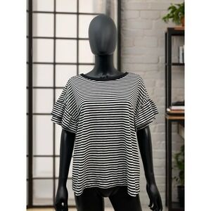 Madewell  soft cotton shirt w/ ruffle sleeves Black and white stripes.Sz‎ L